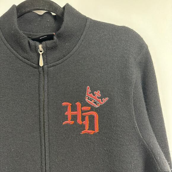 Harley Davidson Women's Wool Sweater Large Full Zip Black - Picture 2 of 8